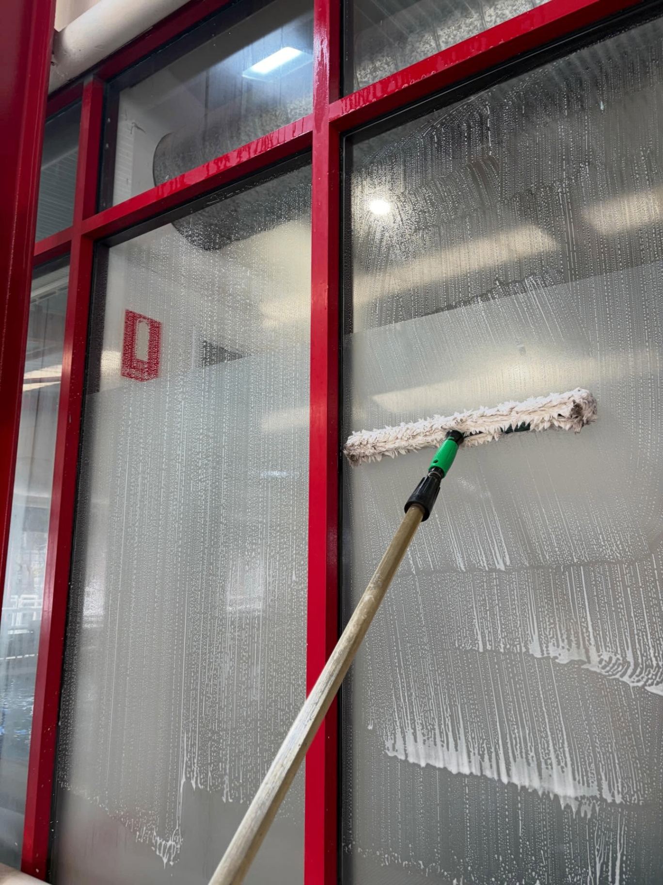 Detail of a freshly washed window frame