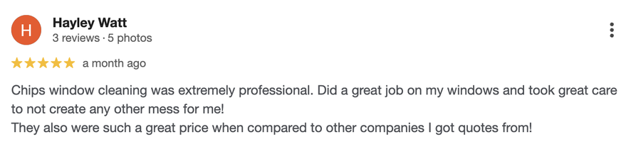Google review 2 for Chips Window Cleaning