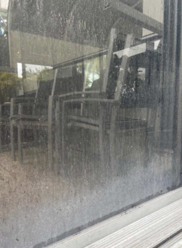 Dirty sliding door before cleaning